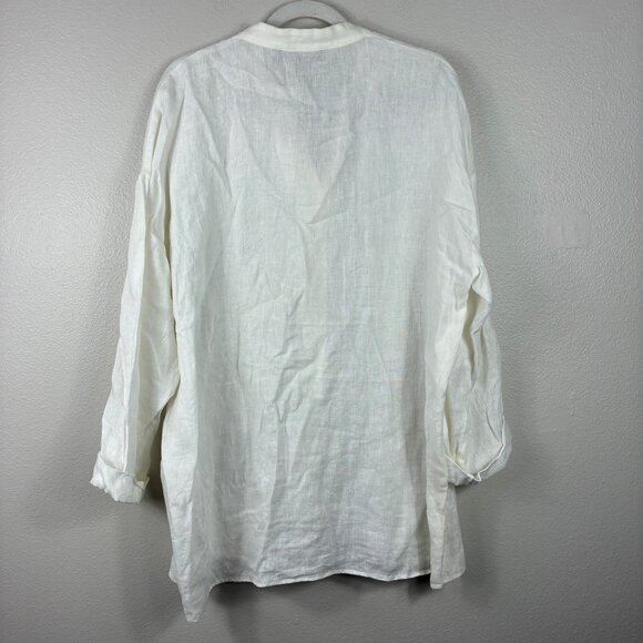 Zara Woman 100% Linen Nehru Collar Tunic Size XL Coastal Cottagecore - Picture 6 of 6